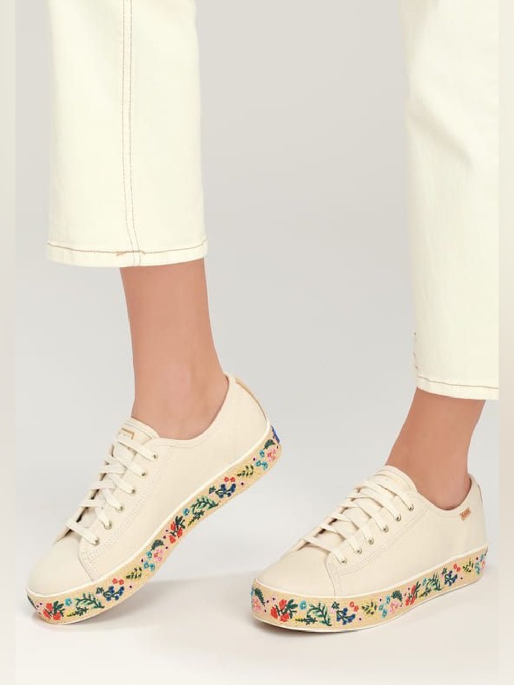 Keds Triple Kick Natural Platform Embroidered Espadrille Sneakers